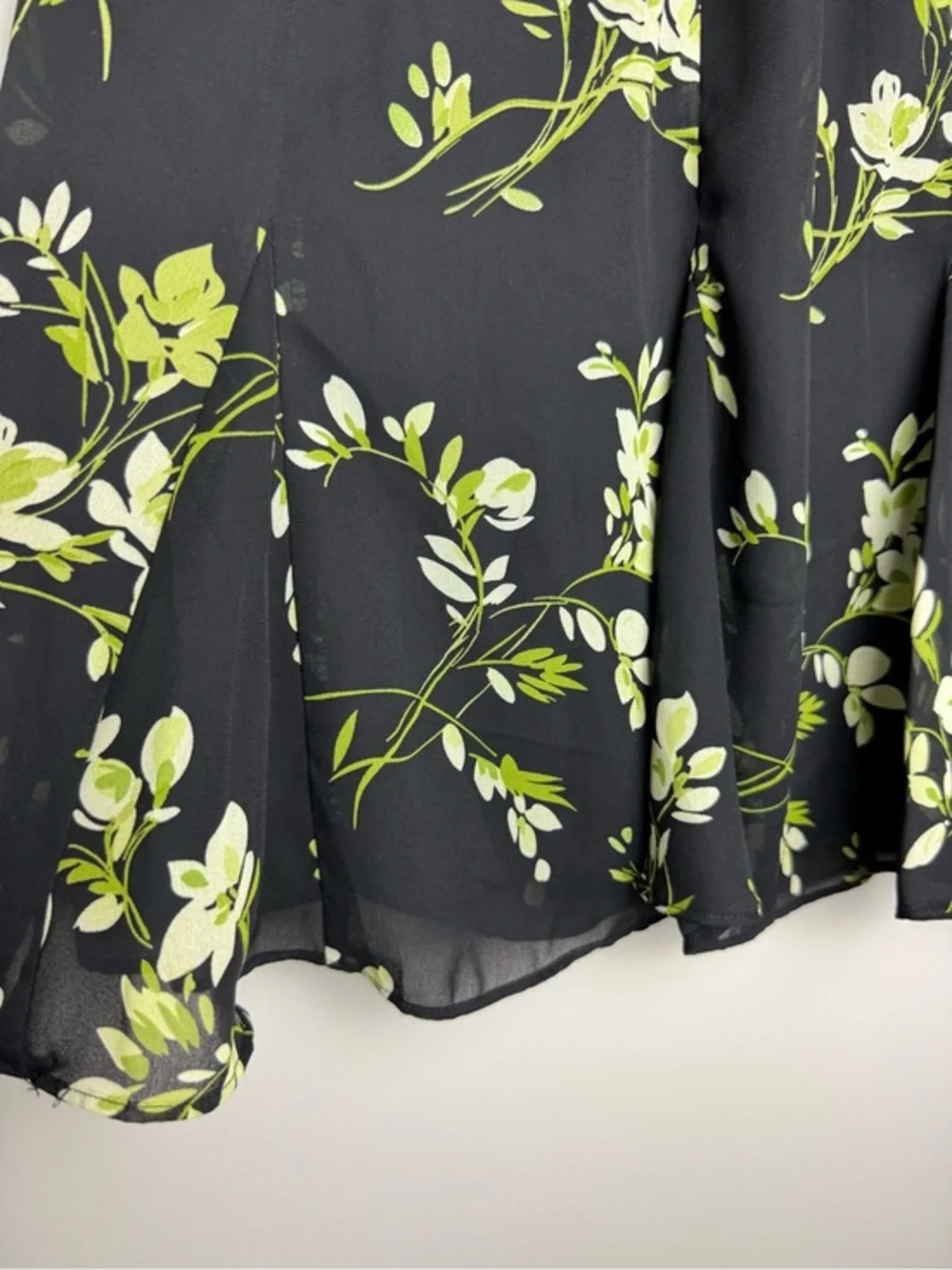 Vintage Black Skirt with Lime Green & White Floral Print